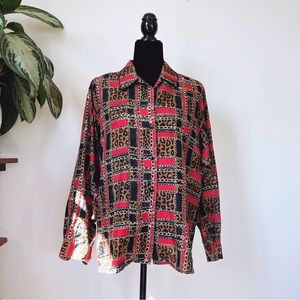 Vintage 80s Anna and Frank Silk Red Leopard Blouse